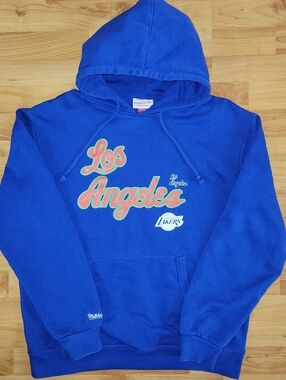 Rare Mitchell & Ness Los Angeles Lakers Blue Hoodie with Red/Green Logo, XL